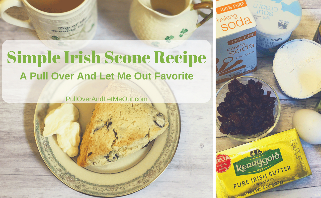 Simple Irish Scone Recipe is a twist on an easy scone recipe with a slight Irish twist. #PullOverAndLetMeOut #scones #sconerecipe #easyscones #cranberryscones #breakfast #tea ##simplesconerecipe